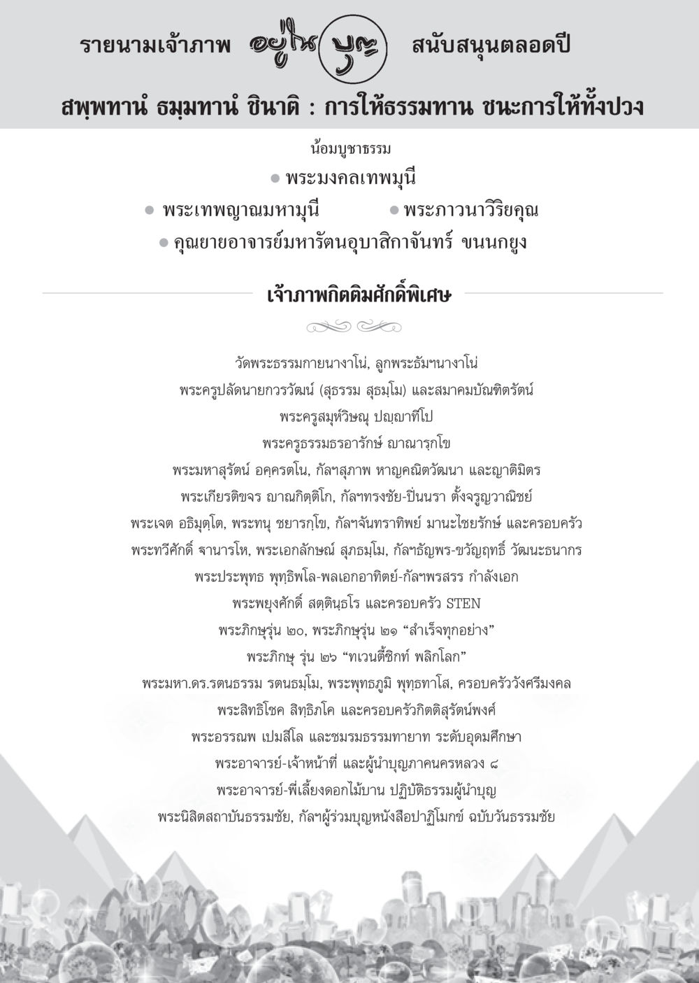 รายนามเจ้าภาพสนับสนุนตลอดปี วารสารอยู่ในบุญประจำเดือน พฤษภาคม พ.ศ.2556 หน้า 102