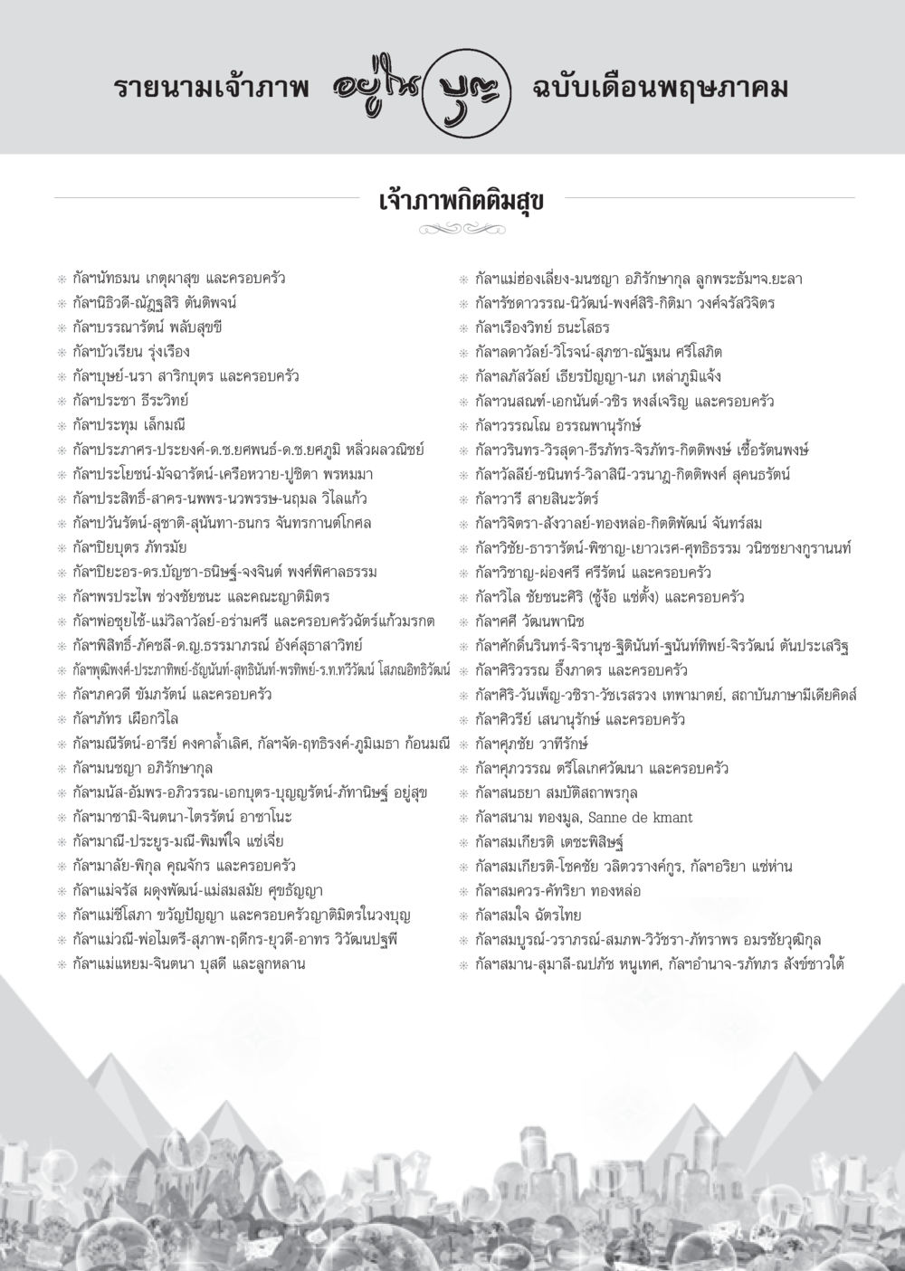 รายนามเจ้าภาพ ฉบับเดือนพฤษภาคม วารสารอยู่ในบุญประจำเดือน พฤษภาคม พ.ศ.2556 หน้า 108