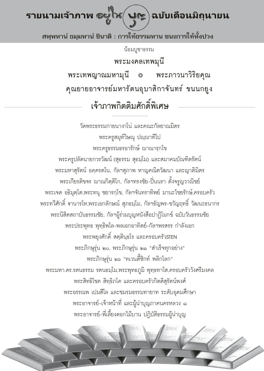 รายนามเจ้าภาพ ฉบับเดือนมิถุนายน วารสารอยู่ในบุญประจำเดือนมิถุนายน พ.ศ.2556 หน้า 106