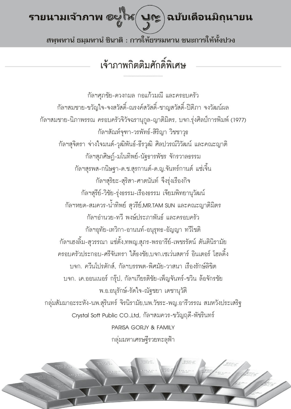 รายนามเจ้าภาพ ฉบับเดือนมิถุนายน วารสารอยู่ในบุญประจำเดือนมิถุนายน พ.ศ.2556 หน้า 108