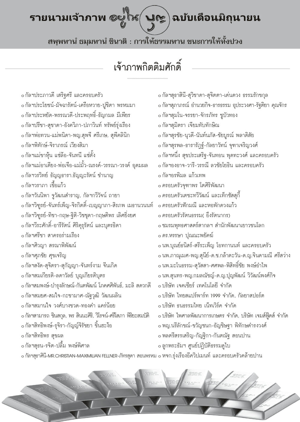 รายนามเจ้าภาพ ฉบับเดือนมิถุนายน วารสารอยู่ในบุญประจำเดือนมิถุนายน พ.ศ.2556 หน้า 110
