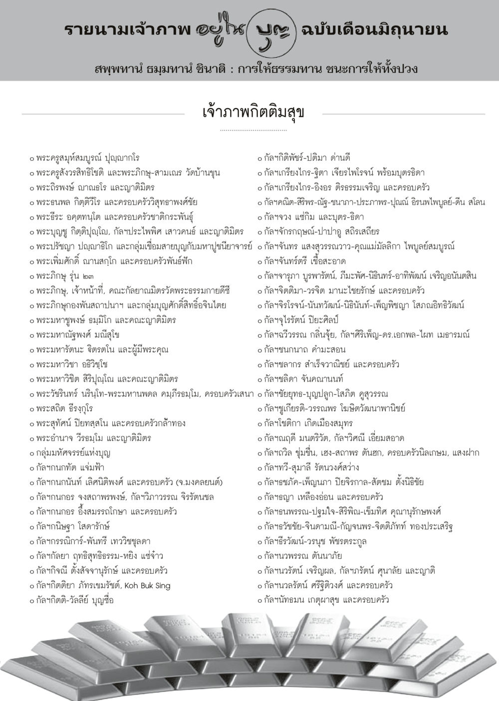 รายนามเจ้าภาพ ฉบับเดือนมิถุนายน วารสารอยู่ในบุญประจำเดือนมิถุนายน พ.ศ.2556 หน้า 111
