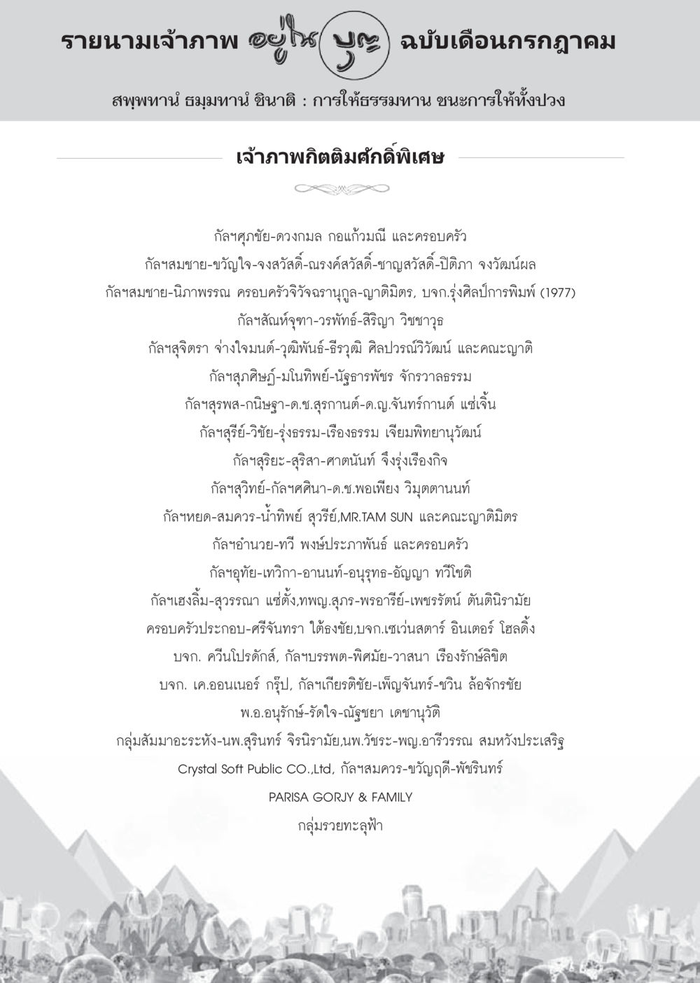 รายนามเจ้าภาพ ฉบับเดือนกรกฎาคม วารสารอยู่ในบุญประจำเดือน กรกฎาคม พ.ศ.2556 หน้า 104