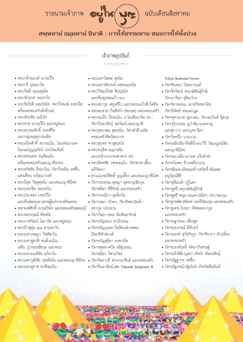 รายนามเจ้าภาพ ฉบับเดือนสิงหาคม วารสารอยู่ในบุญประจำเดือน สิงหาคม พ.ศ.2556 หน้า 113