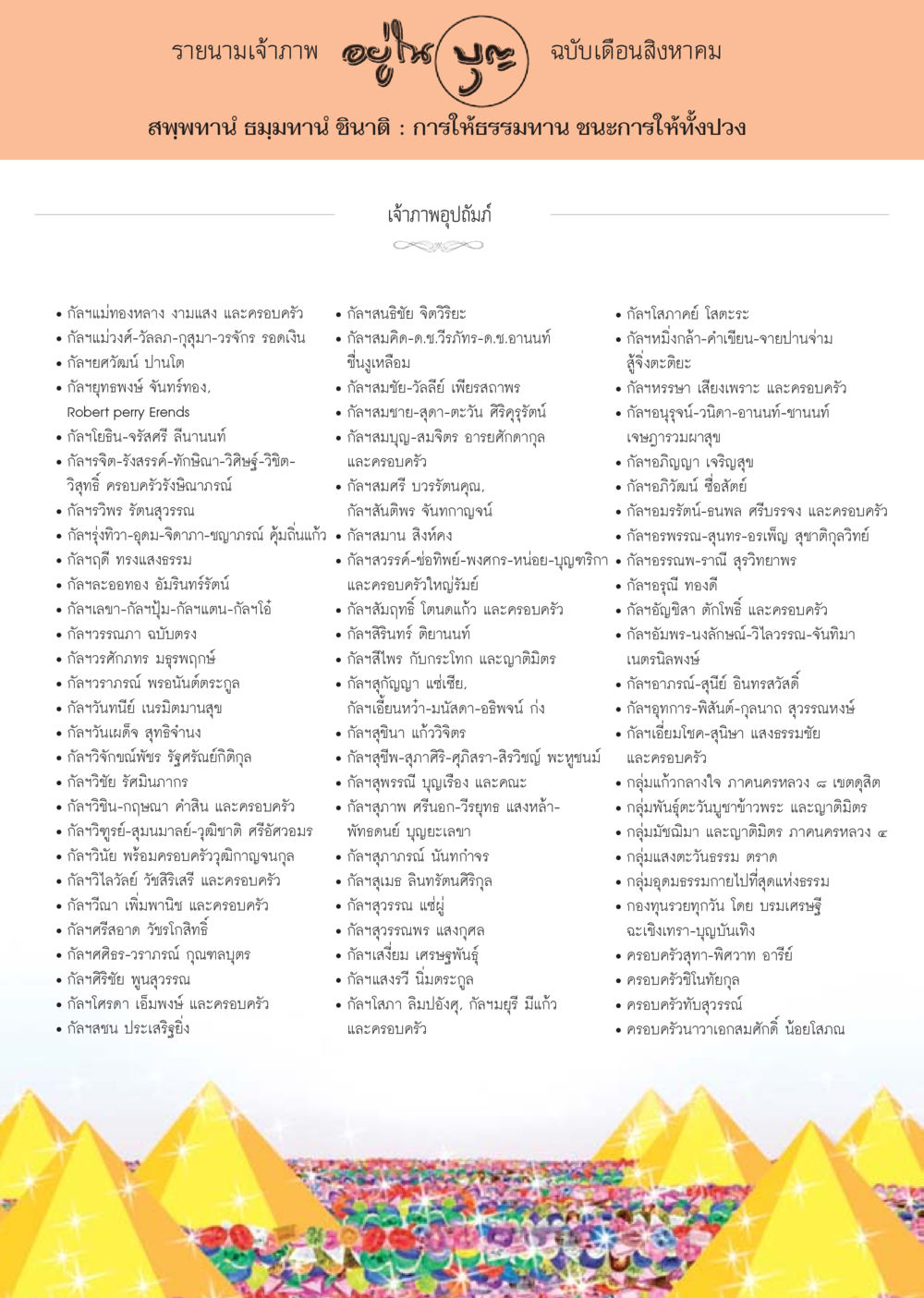 รายนามเจ้าภาพ ฉบับเดือนสิงหาคม วารสารอยู่ในบุญประจำเดือน สิงหาคม พ.ศ.2556 หน้า 115
