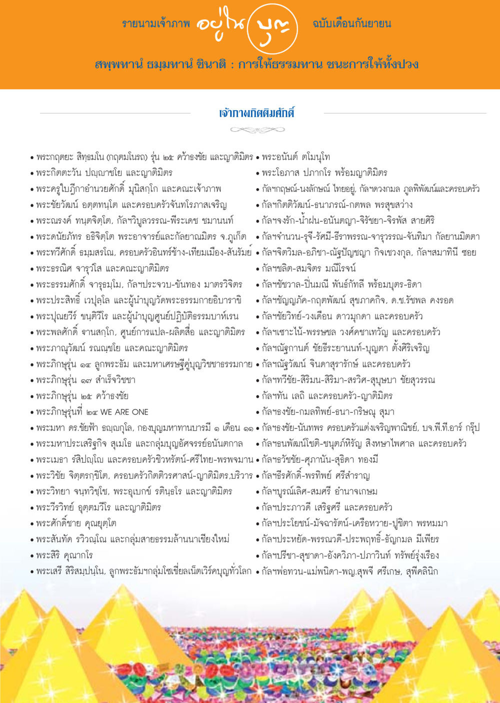รายนามเจ้าภาพ ฉบับเดือนกันยายน วารสารอยู่ในบุญประจำเดือน กันยายน พ.ศ.2556 หน้า 113