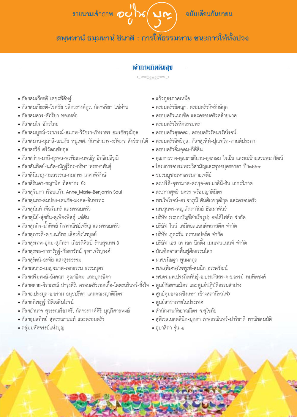 รายนามเจ้าภาพ ฉบับเดือนกันยายน วารสารอยู่ในบุญประจำเดือน กันยายน พ.ศ.2556 หน้า 117