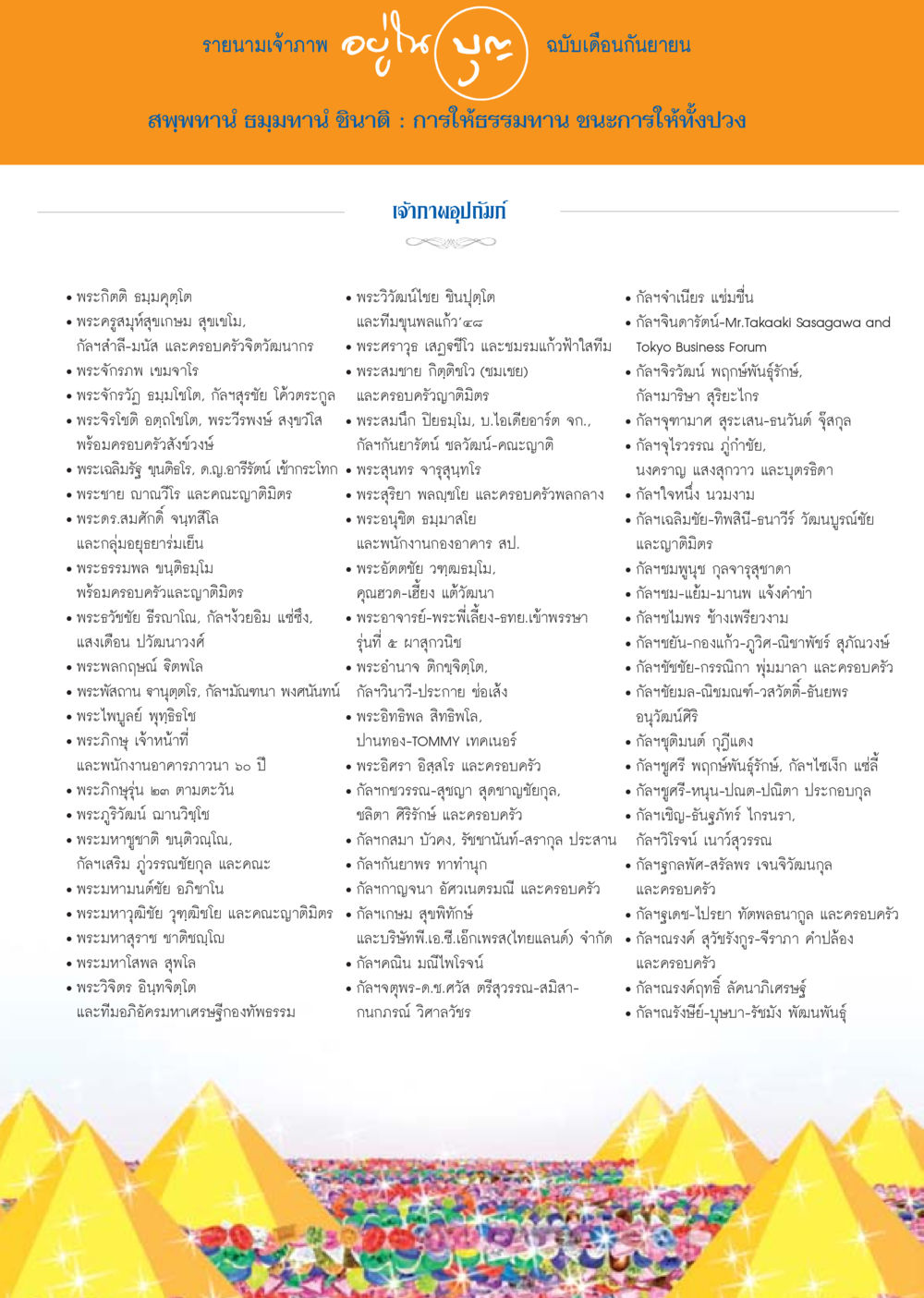 รายนามเจ้าภาพ ฉบับเดือนกันยายน วารสารอยู่ในบุญประจำเดือน กันยายน พ.ศ.2556 หน้า 118