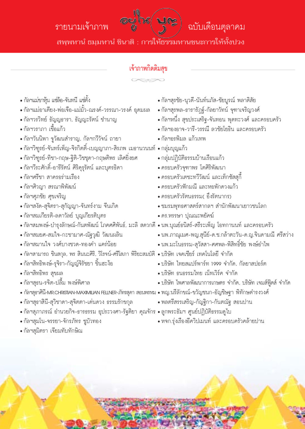 รายนามเจ้าภาพ ฉบับเดือนตุลาคม วารสารอยู่ในบุญประจำเดือน ตุลาคม พ.ศ.2556 หน้า 110