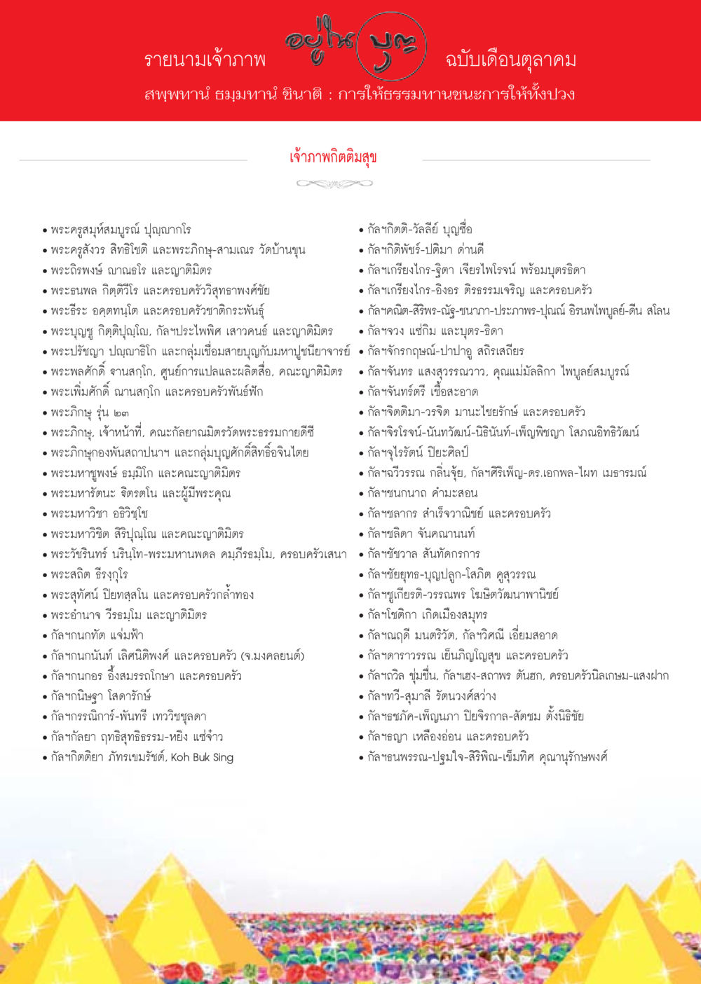 รายนามเจ้าภาพ วารสารอยู่ในบุญประจำเดือน ตุลาคม พ.ศ.2556 หน้า 111