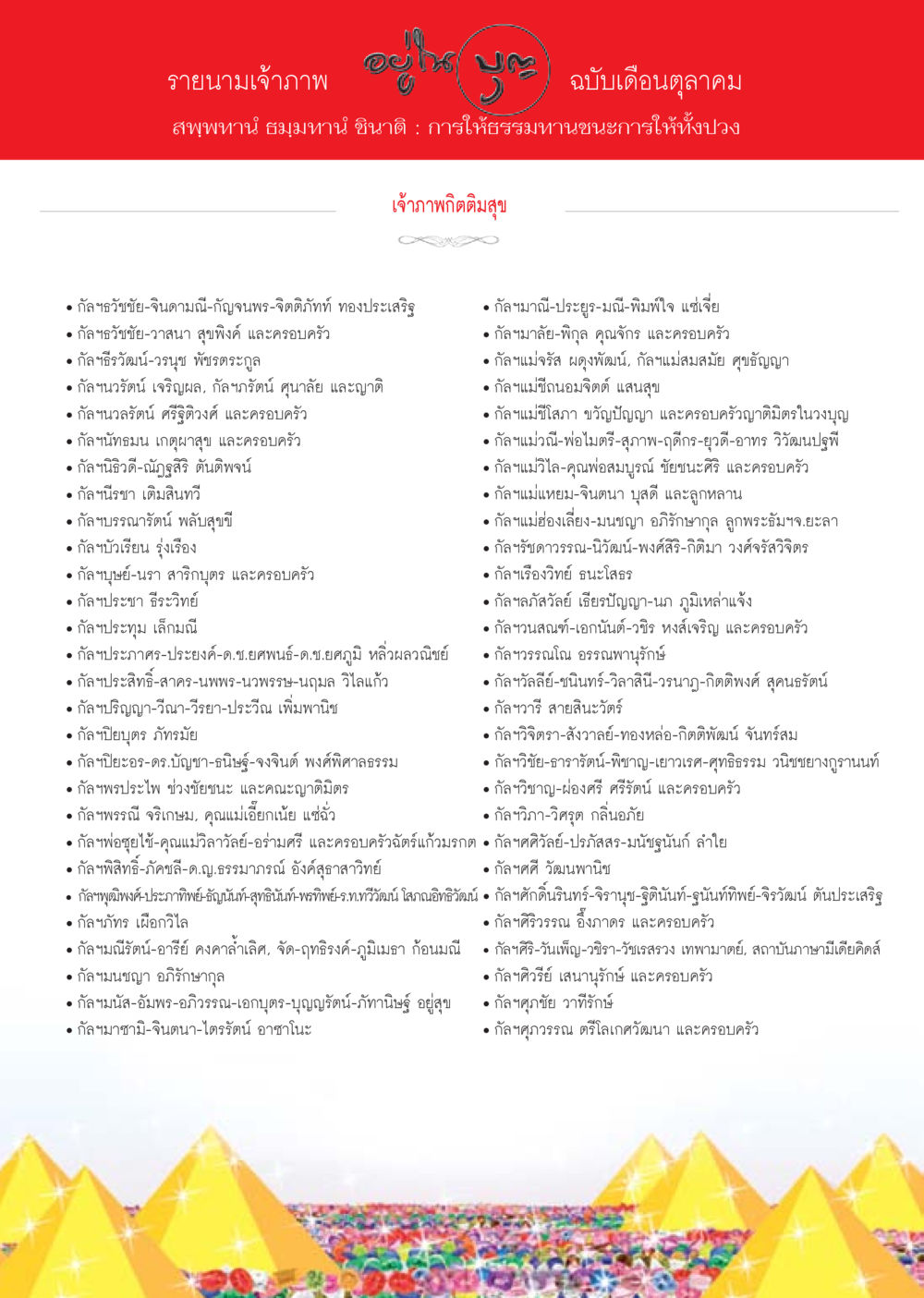 รายนามเจ้าภาพ ฉบับเดือนตุลาคม วารสารอยู่ในบุญประจำเดือน ตุลาคม พ.ศ.2556 หน้า 112