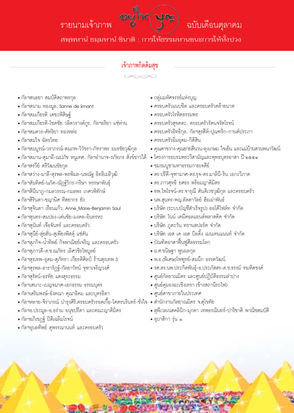 รายนามเจ้าภาพ วารสารอยู่ในบุญประจำเดือน ตุลาคม พ.ศ.2556 หน้า 113