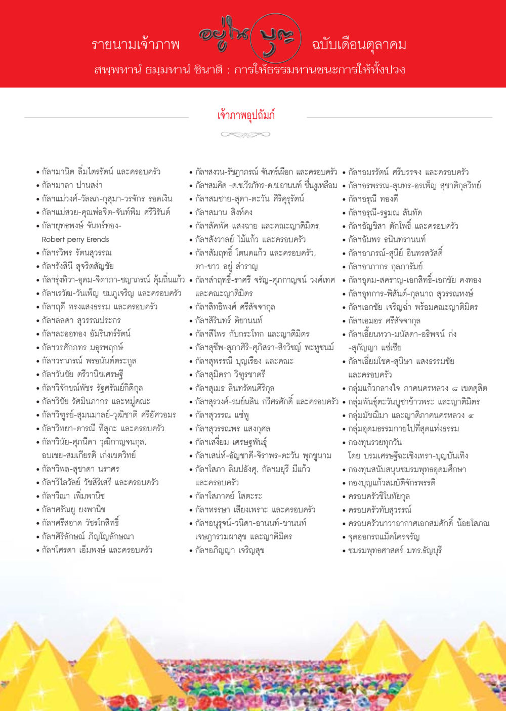 รายนามเจ้าภาพ ฉบับเดือนตุลาคม วารสารอยู่ในบุญประจำเดือน ตุลาคม พ.ศ.2556 หน้า 116