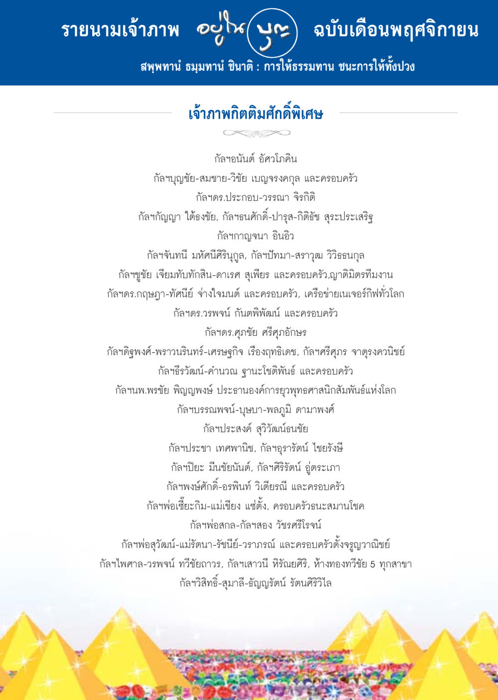 เจ้าภาพกิจกรรมเดือนพฤศจิกายน วารสารอยู่ในบุญประจำเดือน พฤศจิกายน พ.ศ.2556 หน้า 95