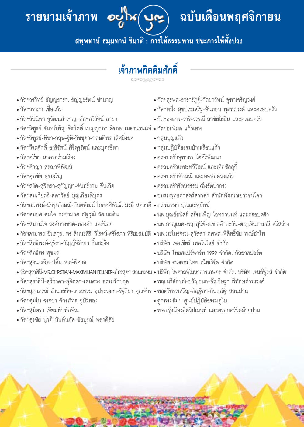 รายนามเจ้าภาพ ฉบับเดือนพฤศจิกายน วารสารอยู่ในบุญประจำเดือน พฤศจิกายน พ.ศ.2556 หน้า 98