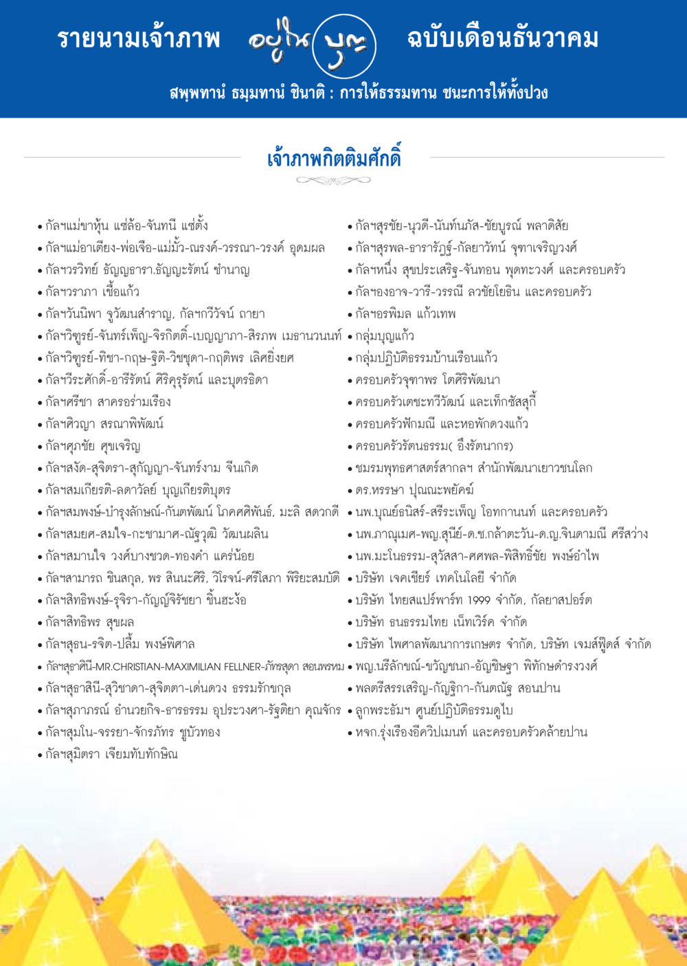 รายนามเจ้าภาพฉบับเดือนธันวาคม วารสารอยู่ในบุญประจำเดือน ธันวาคม พ.ศ.2556 หน้า 102