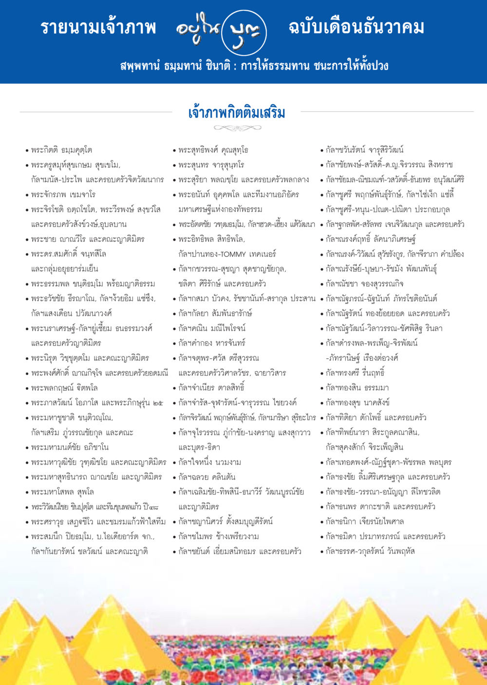 รายนามเจ้าภาพ ฉบับเดือนธันวาคม วารสารอยู่ในบุญประจำเดือน ธันวาคม พ.ศ.2556 หน้า 106