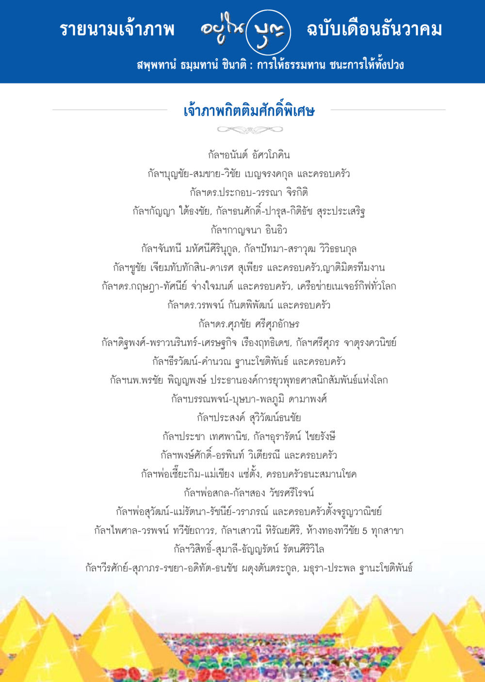 รายนามเจ้าภาพ ฉบับเดือนธันวาคม วารสารอยู่ในบุญประจำเดือน ธันวาคม พ.ศ.2556 หน้า 99