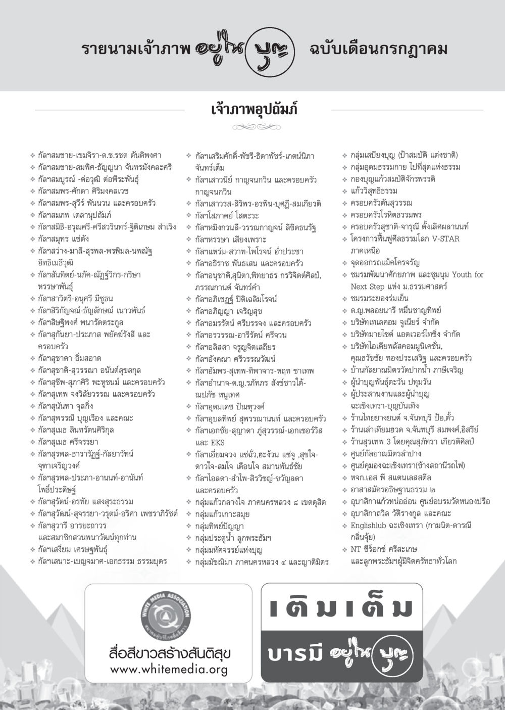 รายนามเจ้าภาพ ฉบับเดือนกรกฏาคม วารสารอยู่ในบุญ ประจำเดือน กรกฎาคม พ.ศ.2553 หน้า 105