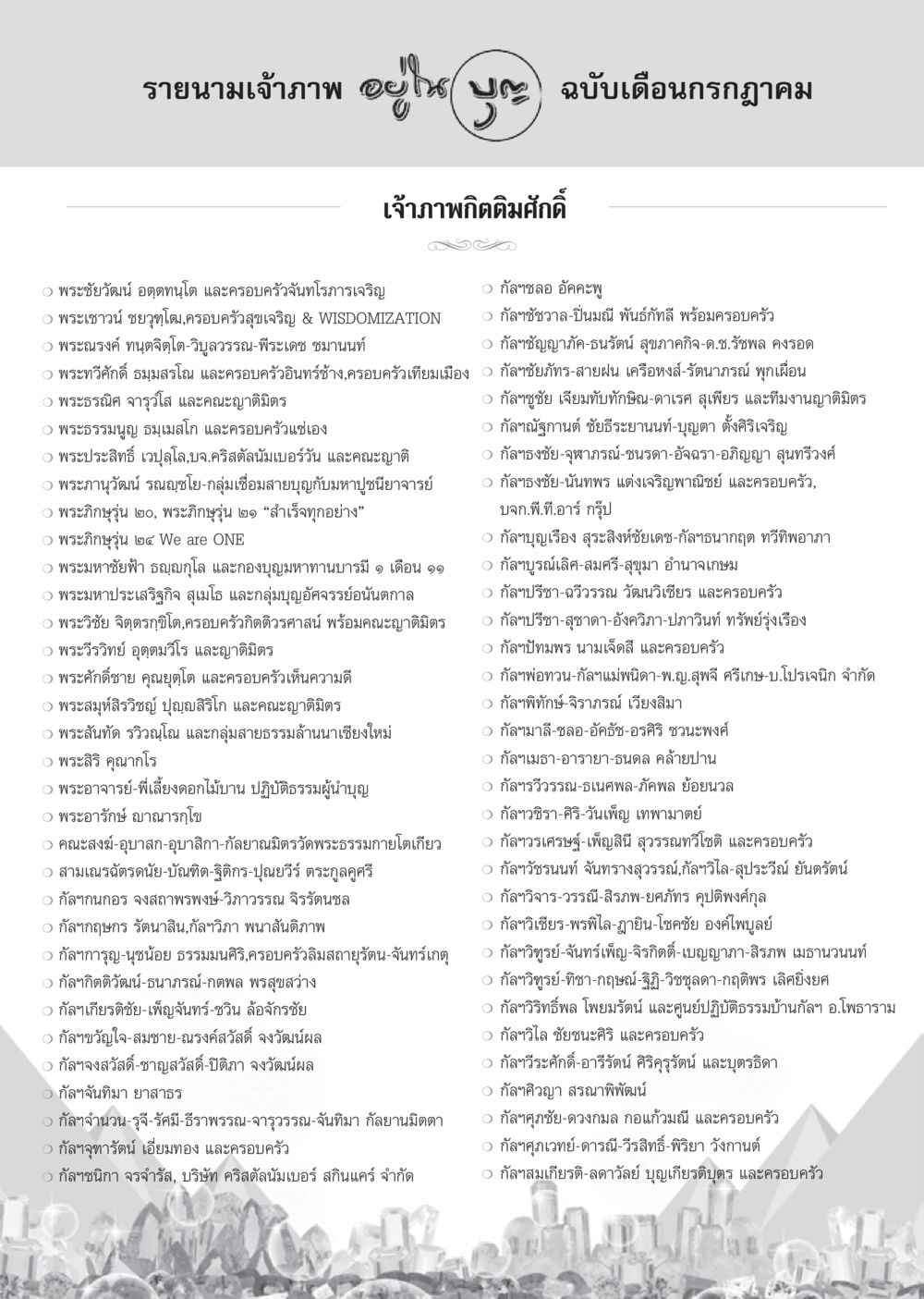 รายนามเจ้าภาพ วารสารอยู่ในบุญ ประจำเดือน กรกฎาคม พ.ศ.2553 หน้า 100