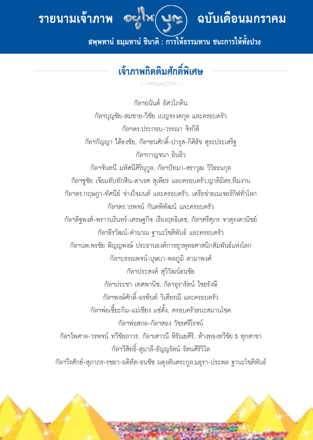 รายนามเจ้าภาพ ฉบับเดือนมกราคม วารสารอยู่ในบุญประจำเดือน มกราคม พ.ศ.2557 หน้า 107