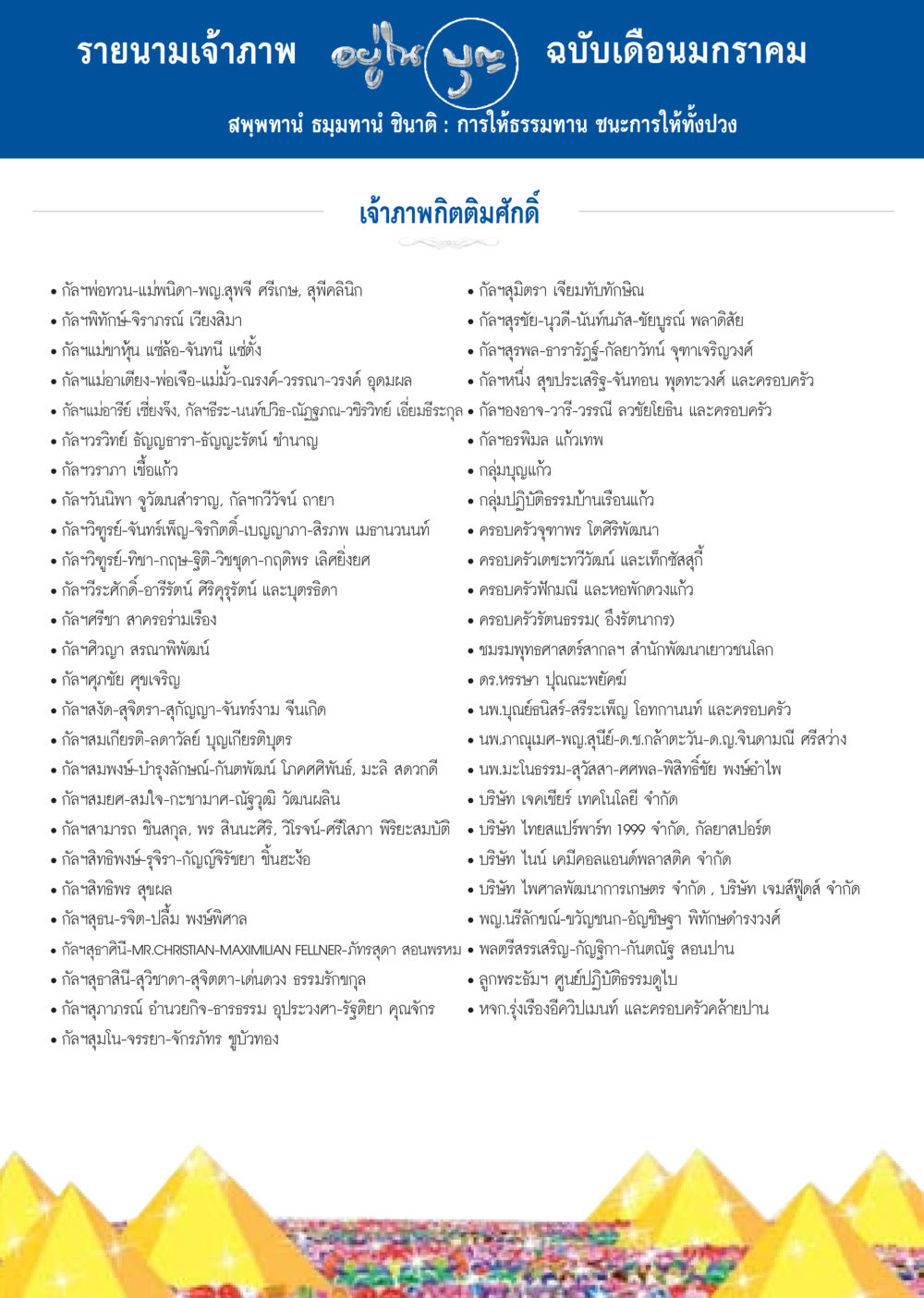 รายนามเจ้าภาพ ฉบับเดือนมกราคม วารสารอยู่ในบุญประจำเดือน มกราคม พ.ศ.2557 หน้า 110