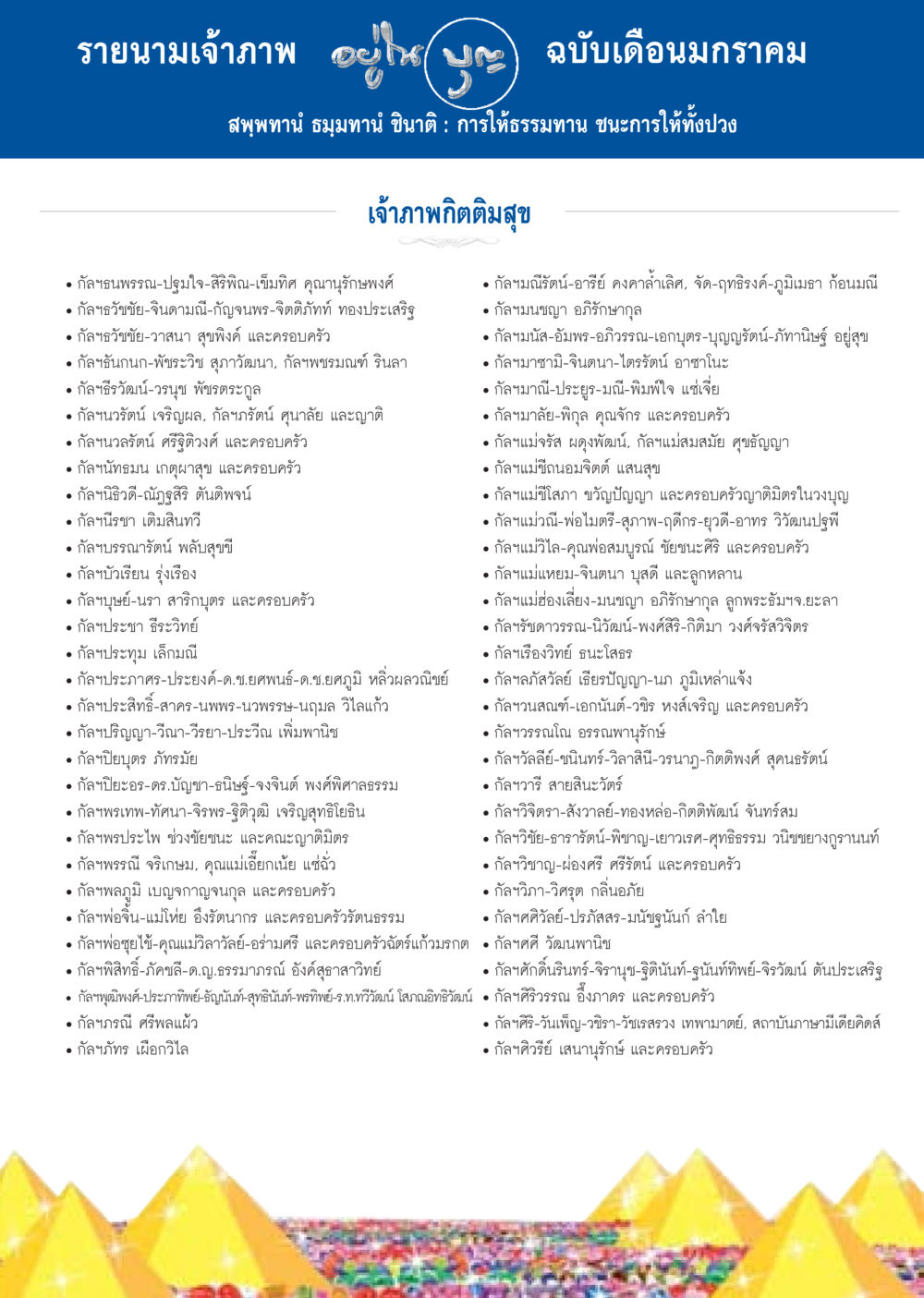 รายนามเจ้าภาพ ฉบับเดือนมกราคม วารสารอยู่ในบุญประจำเดือน มกราคม พ.ศ.2557 หน้า 112