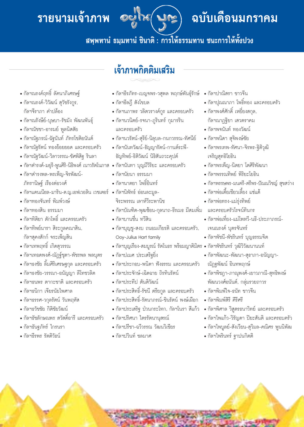 รายนามเจ้าภาพ ฉบับเดือนมกราคม วารสารอยู่ในบุญประจำเดือน มกราคม พ.ศ.2557 หน้า 115