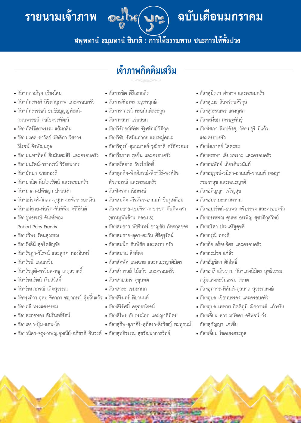 รายนามเจ้าภาพ ฉบับเดือนมกราคม วารสารอยู่ในบุญประจำเดือน มกราคม พ.ศ.2557 หน้า 116