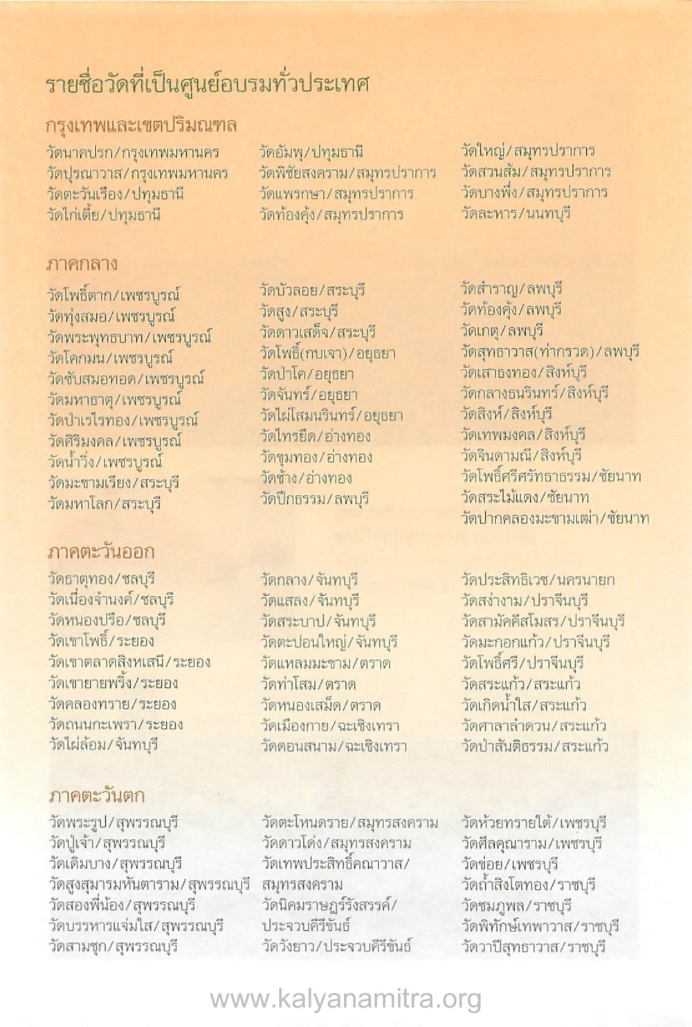 รายชื่อวัดที่เป็นศูนย์อบรมทั่วประเทศ บันทึกอุปัฏฐาก หน้า 338