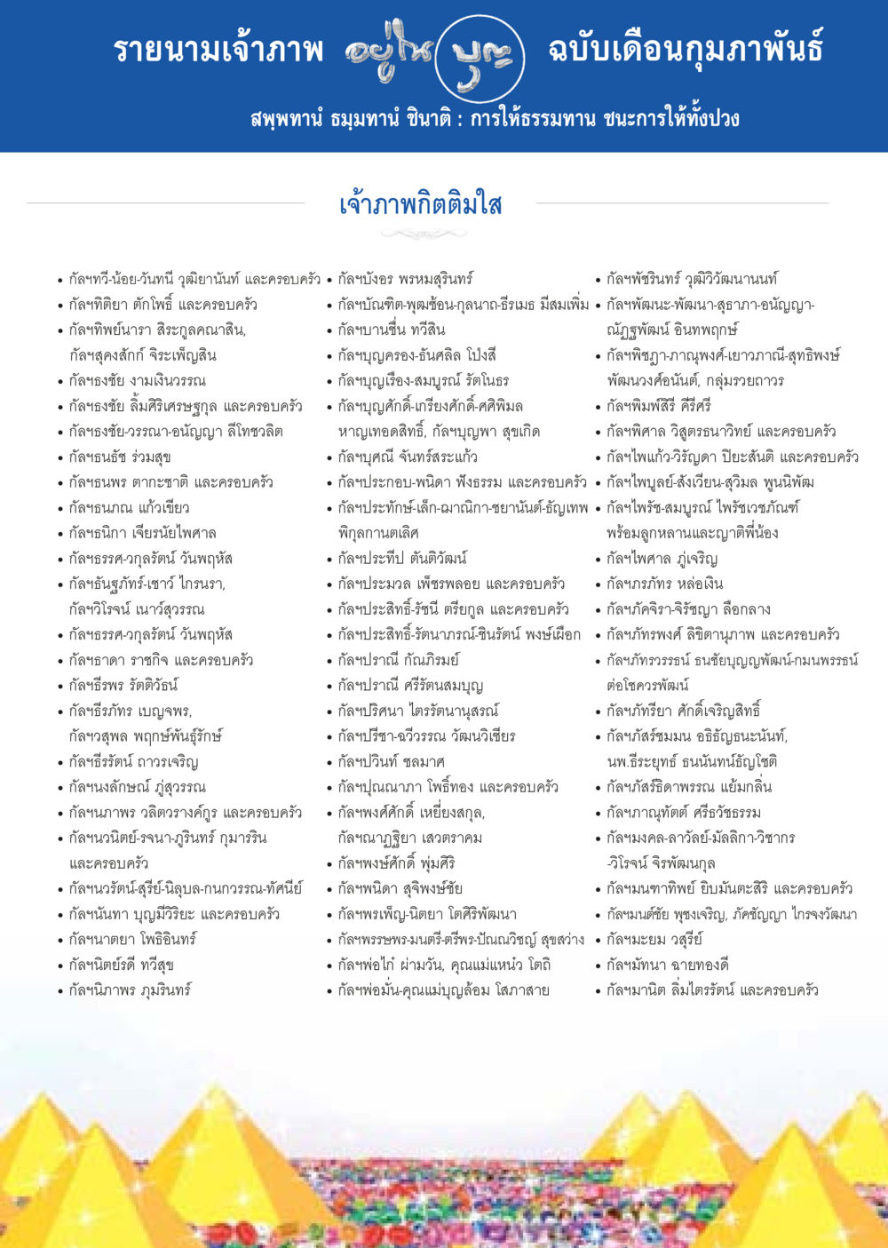 รายนามเจ้าภาพเดือนกุมภาพันธ์ วารสารอยู่ในบุญประจำเดือน กุมภาพันธ์ พ.ศ.2557 หน้า 123