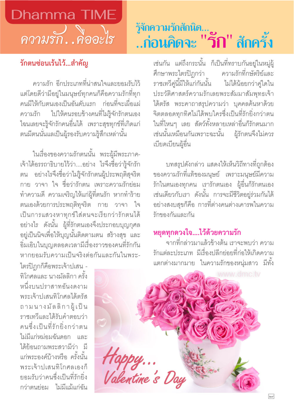 ความรัก..คืออะไร Dhamma TIME เดือนกุมภาพันธ์ พ.ศ.2557 หน้า 29
