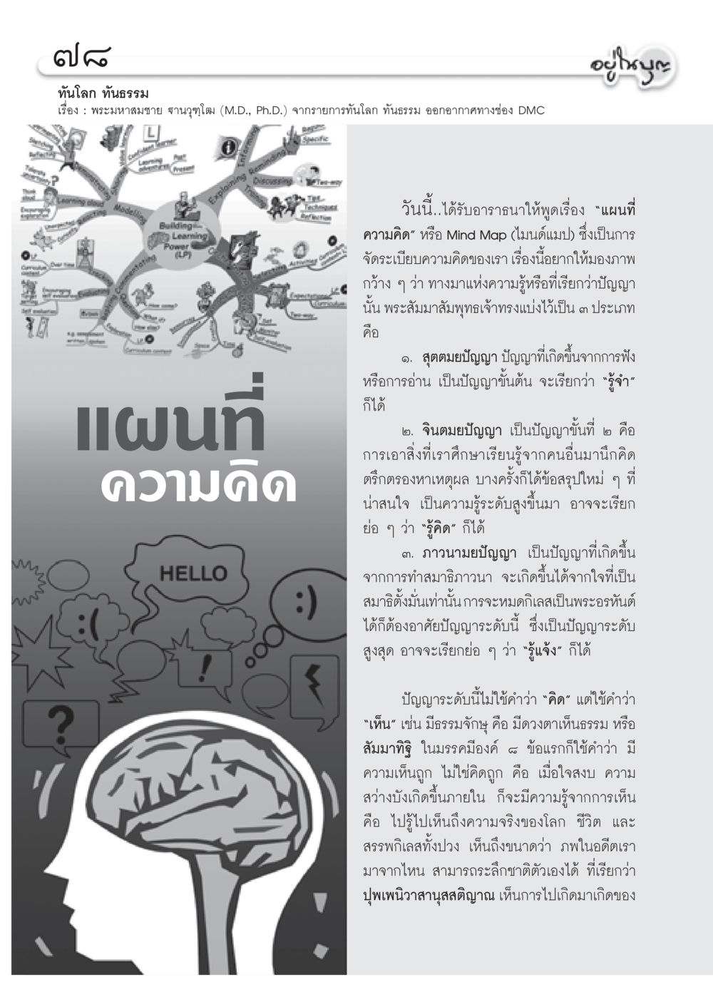 แผนที่ความคิดและปัญญาในพระพุทธศาสนา วารสารอยู่ในบุญ ประจำเดือน มีนาคม พ.ศ.2553  หน้า 80