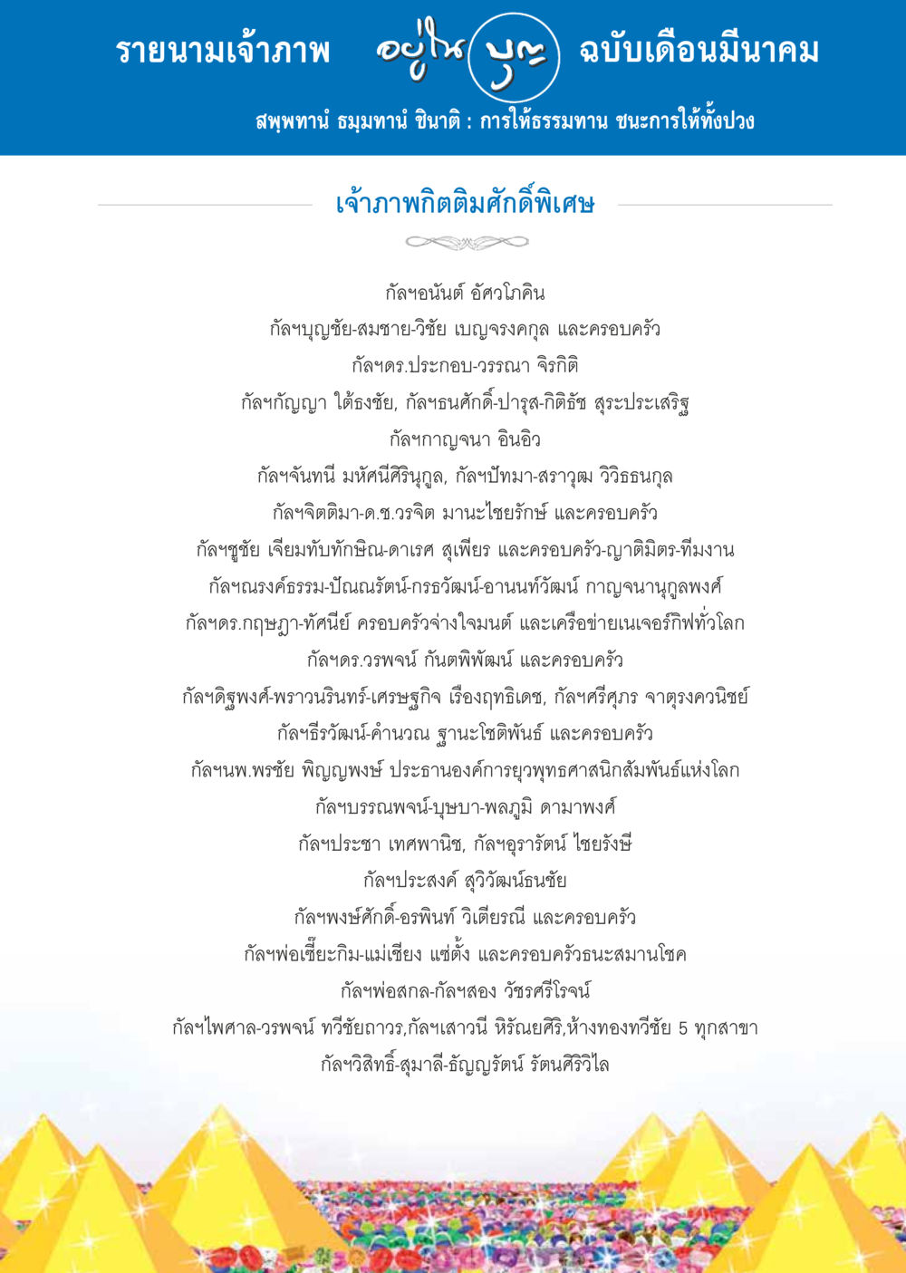 รายนามเจ้าภาพ พระ ฉบับเดือนมีนาคม วารสารอยู่ในบุญประจำเดือน มีนาคม พ.ศ.2557 หน้า 98