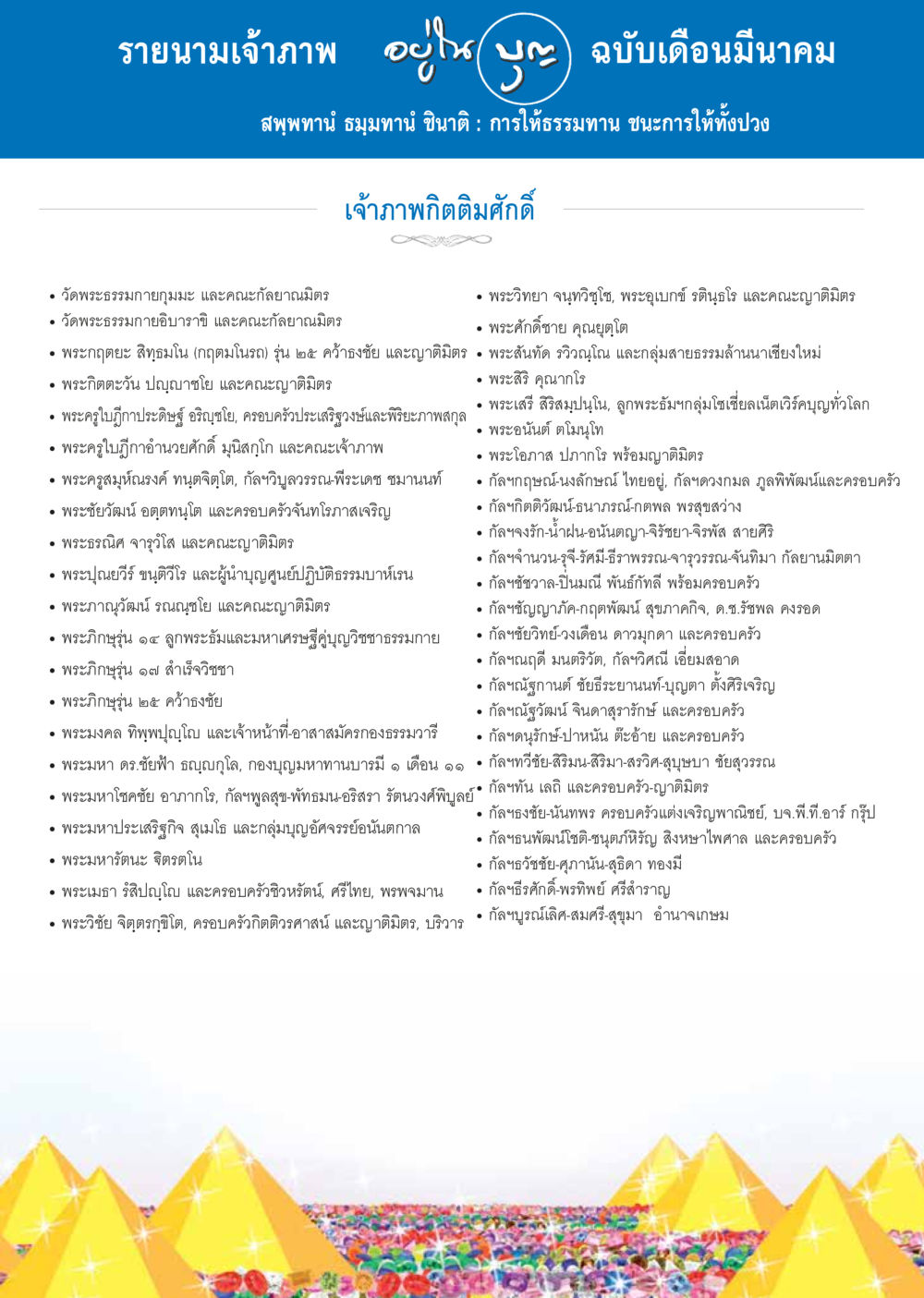 รายนามเจ้าภาพธรรมทาน วารสารอยู่ในบุญประจำเดือน มีนาคม พ.ศ.2557 หน้า 100