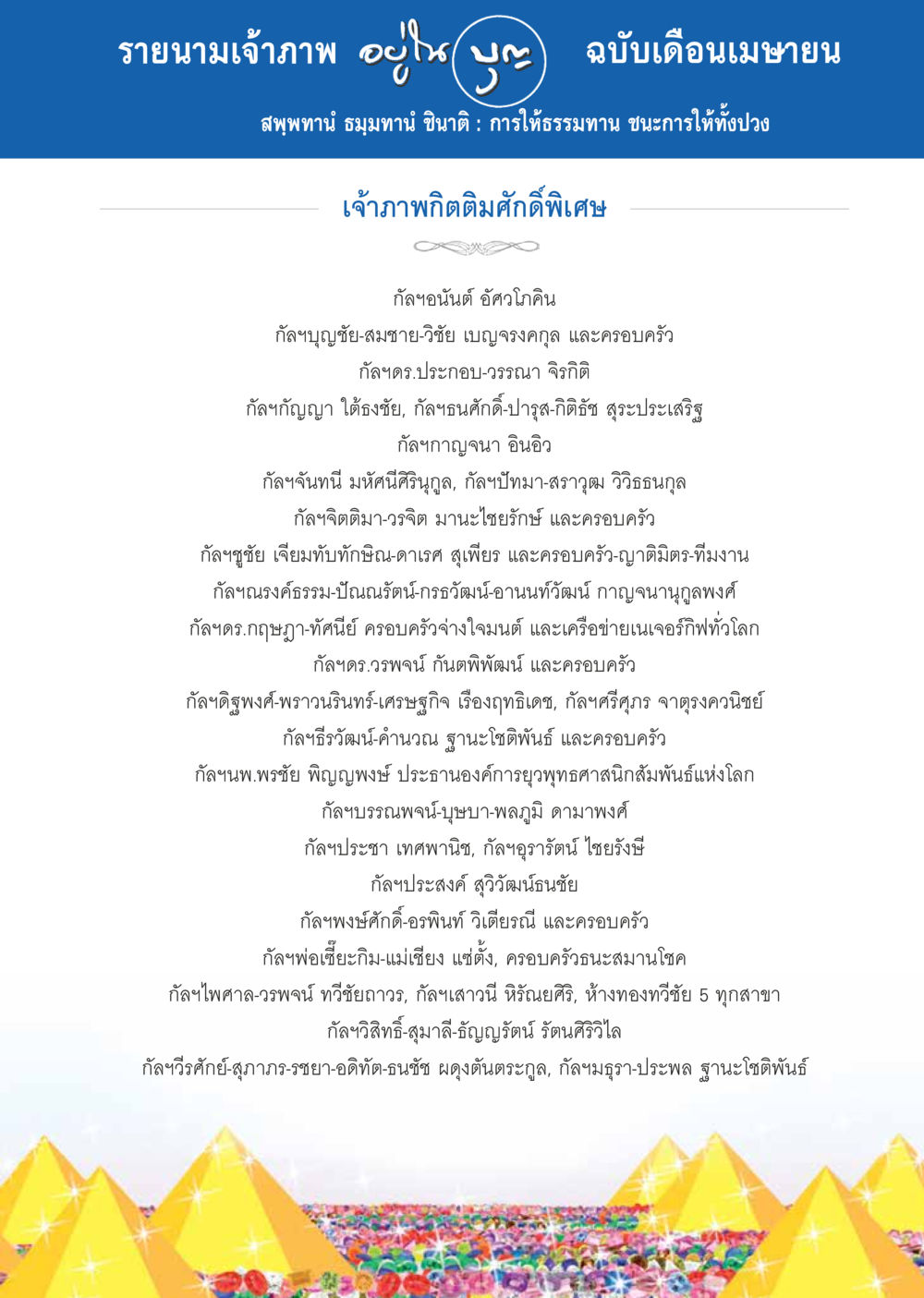 รายนามเจ้าภาพ ฉบับเดือนเมษายน วารสารอยู่ในบุญประจำเดือน เมษายน พ.ศ.2557 หน้า 91