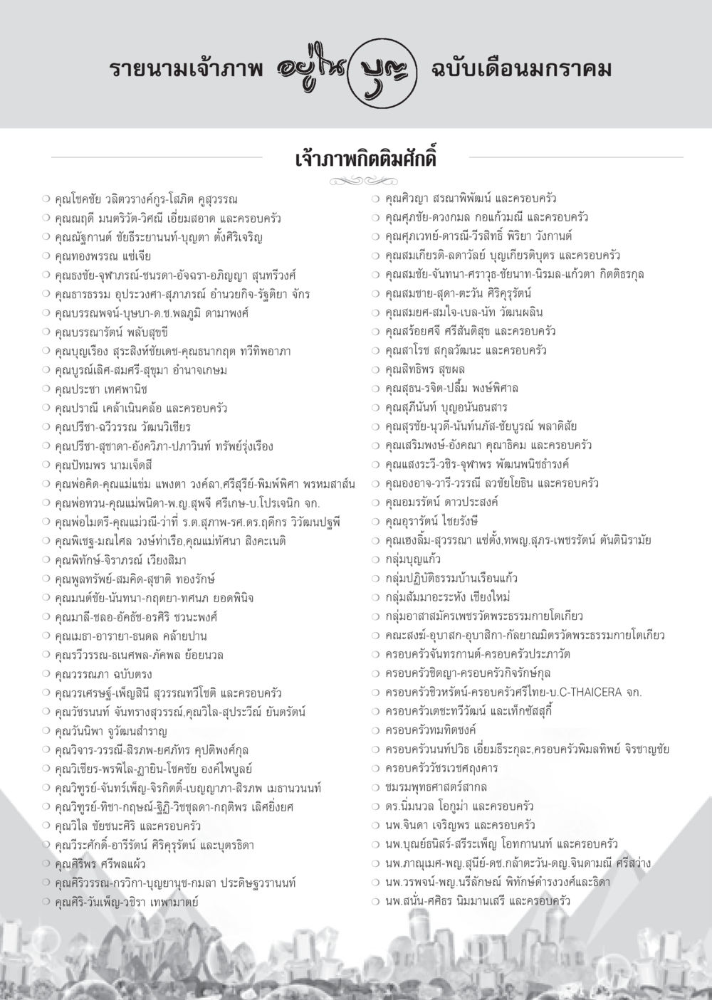 รายนามเจ้าภาพ วารสารอยู่ในบุญ ประจำเดือน มกราคม พ.ศ.2553  หน้า 98