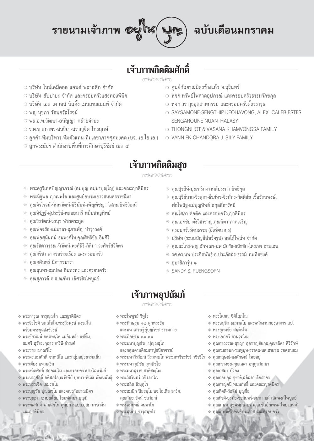 รายนามเจ้าภาพ ฉบับเดือนมกราคม วารสารอยู่ในบุญ ประจำเดือน มกราคม พ.ศ.2553  หน้า 99