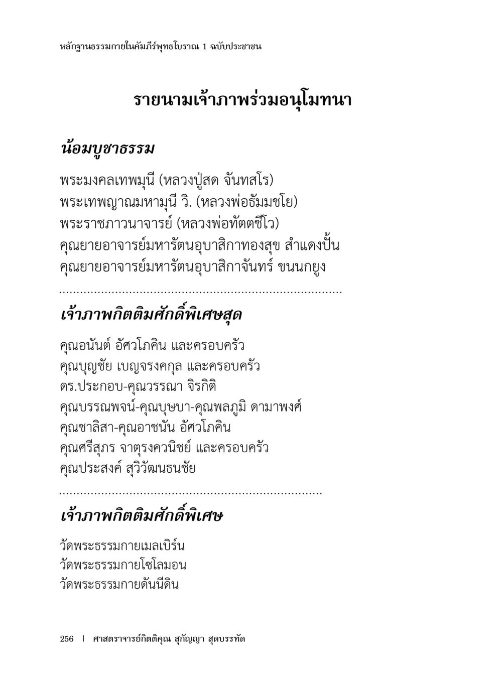 รายนามเจ้าภาพร่วมอนุโมทนา หลักฐานธรรมกายในคัมภีร์พุทธโบราณ 1 ฉบับประชาชน หน้า 257