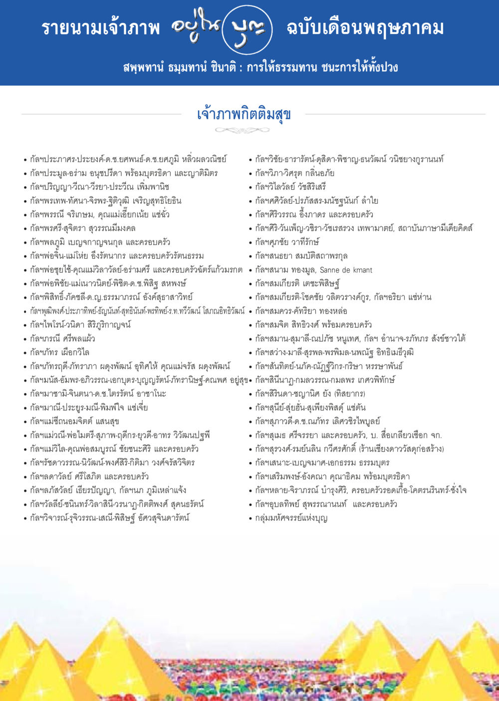 รายนามเจ้าภาพ ฉบับเดือนพฤษภาคม วารสารอยู่ในบุญประจำเดือน พฤษภาคม พ.ศ.2557 หน้า 128