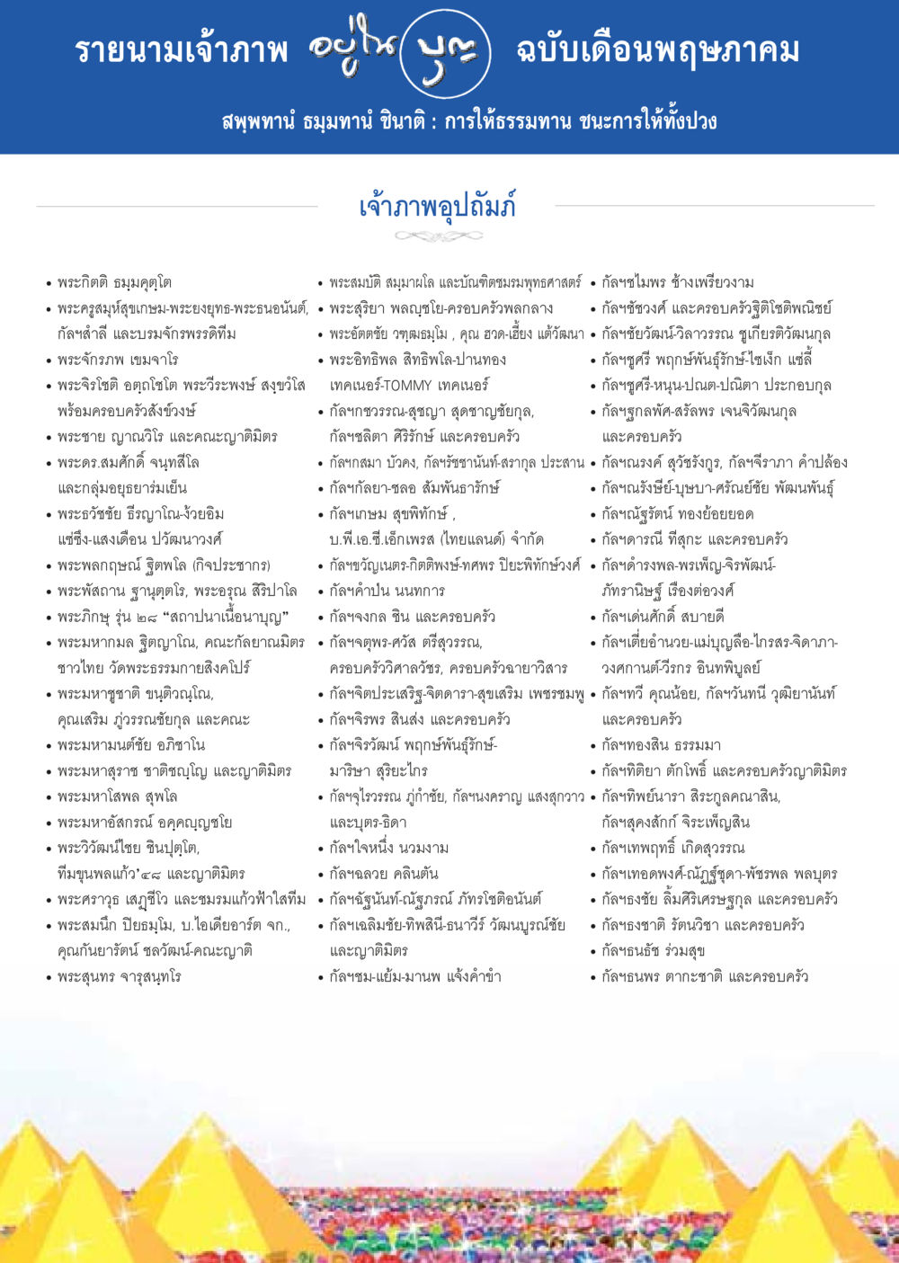 รายนามเจ้าภาพ ฉบับเดือนพฤษภาคม วารสารอยู่ในบุญประจำเดือน พฤษภาคม พ.ศ.2557 หน้า 130