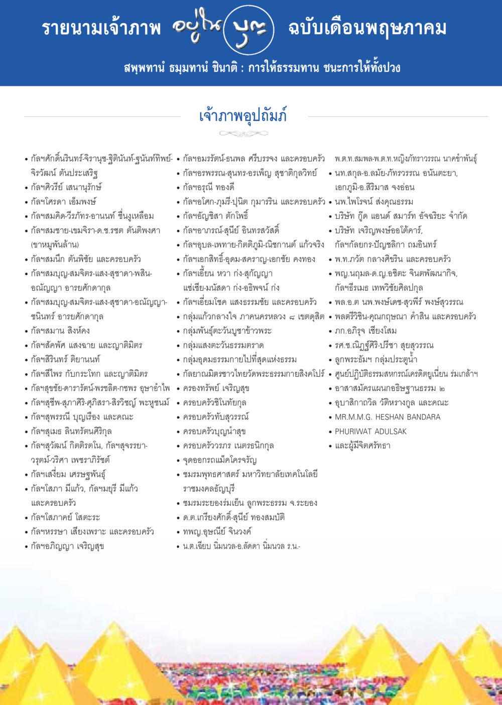 รายนามเจ้าภาพ ฉบับเดือนพฤษภาคม วารสารอยู่ในบุญประจำเดือน พฤษภาคม พ.ศ.2557 หน้า 132
