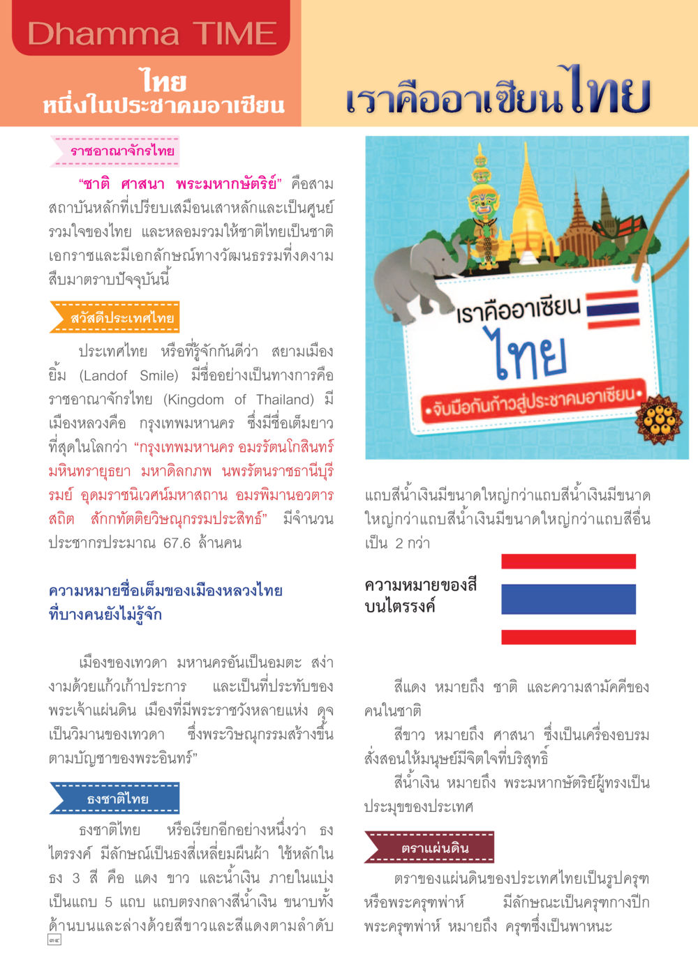 ประเทศไทย: ความสำคัญในประชาคมอาเซียน Dhamma TIME เดือนพฤษภาคม พ.ศ.2557 หน้า 34