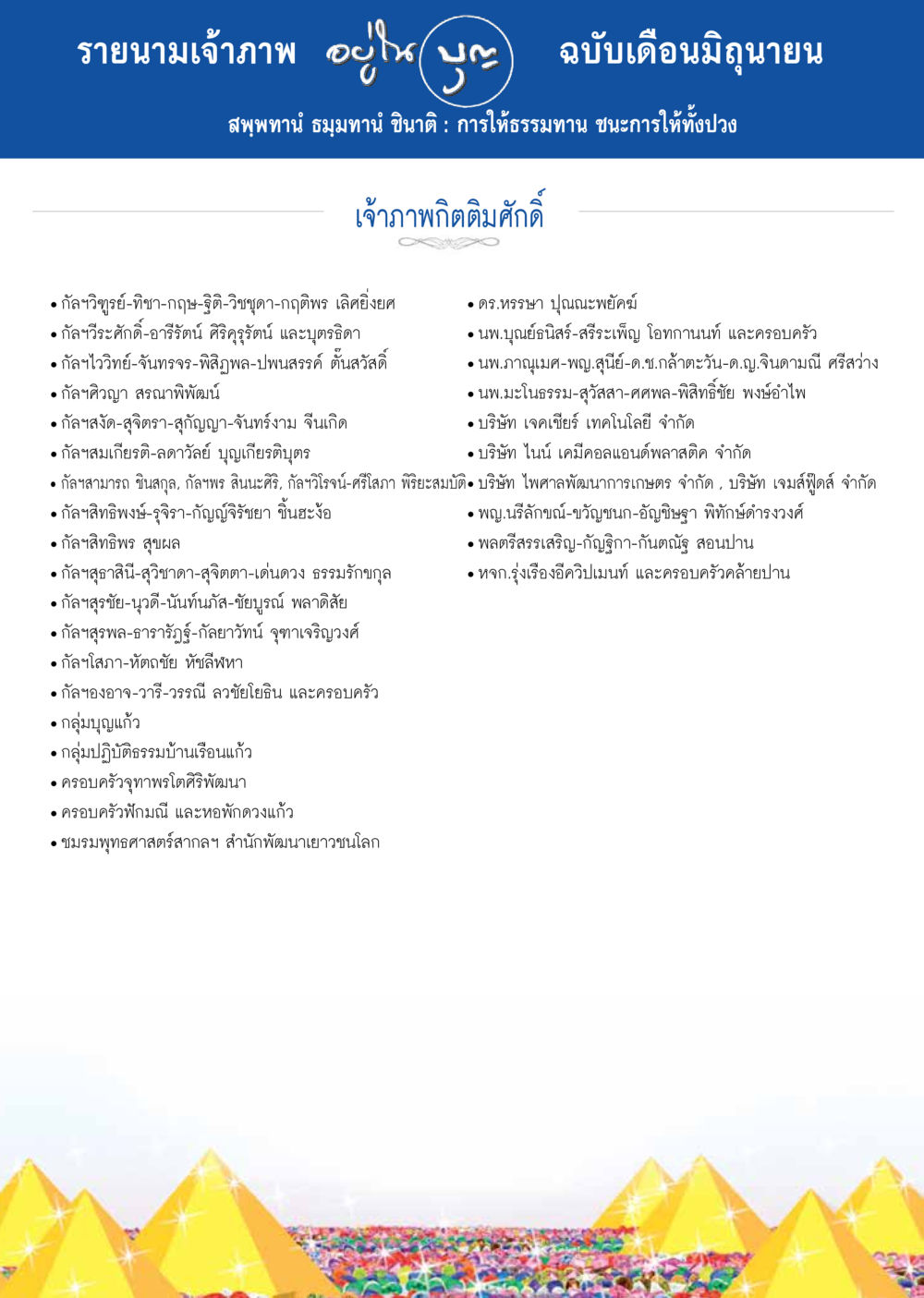 รายนามเจ้าภาพ ฉบับเดือนมิถุนายน วารสารอยู่ในบุญประจำเดือน มิถุนายน พ.ศ.2557 หน้า 122