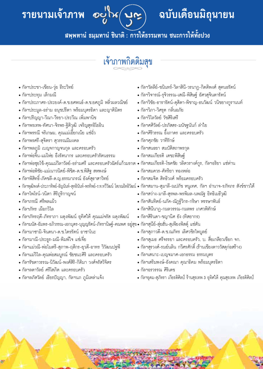 รายนามเจ้าภาพ ฉบับเดือนมิถุนายน วารสารอยู่ในบุญประจำเดือน มิถุนายน พ.ศ.2557 หน้า 124