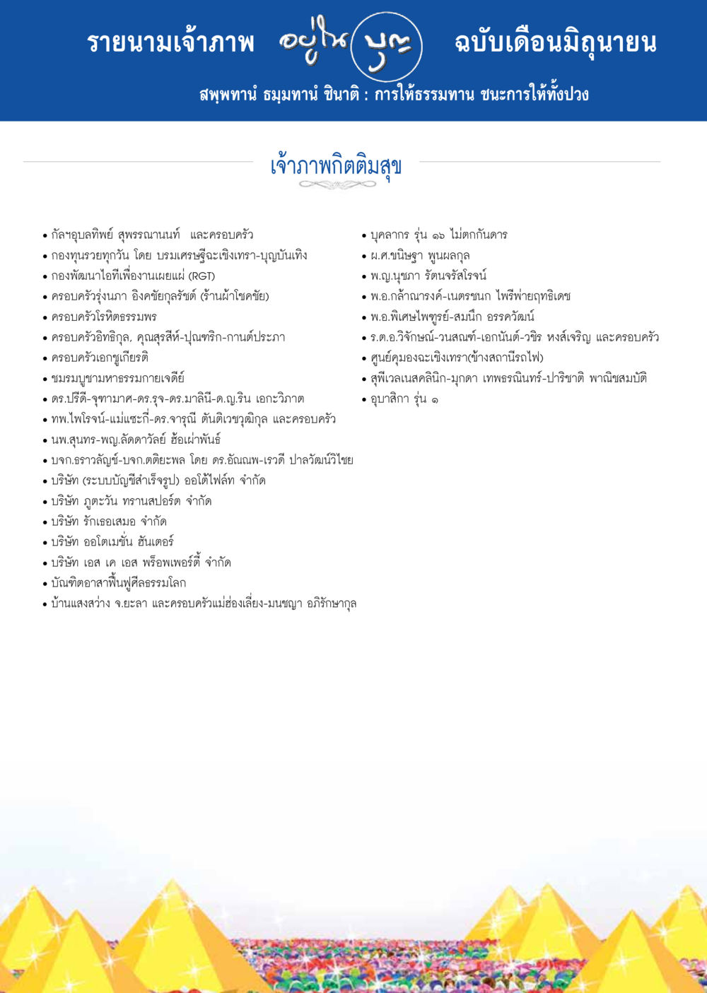 รายนามเจ้าภาพการให้ธรรมทาน วารสารอยู่ในบุญประจำเดือน มิถุนายน พ.ศ.2557 หน้า 125