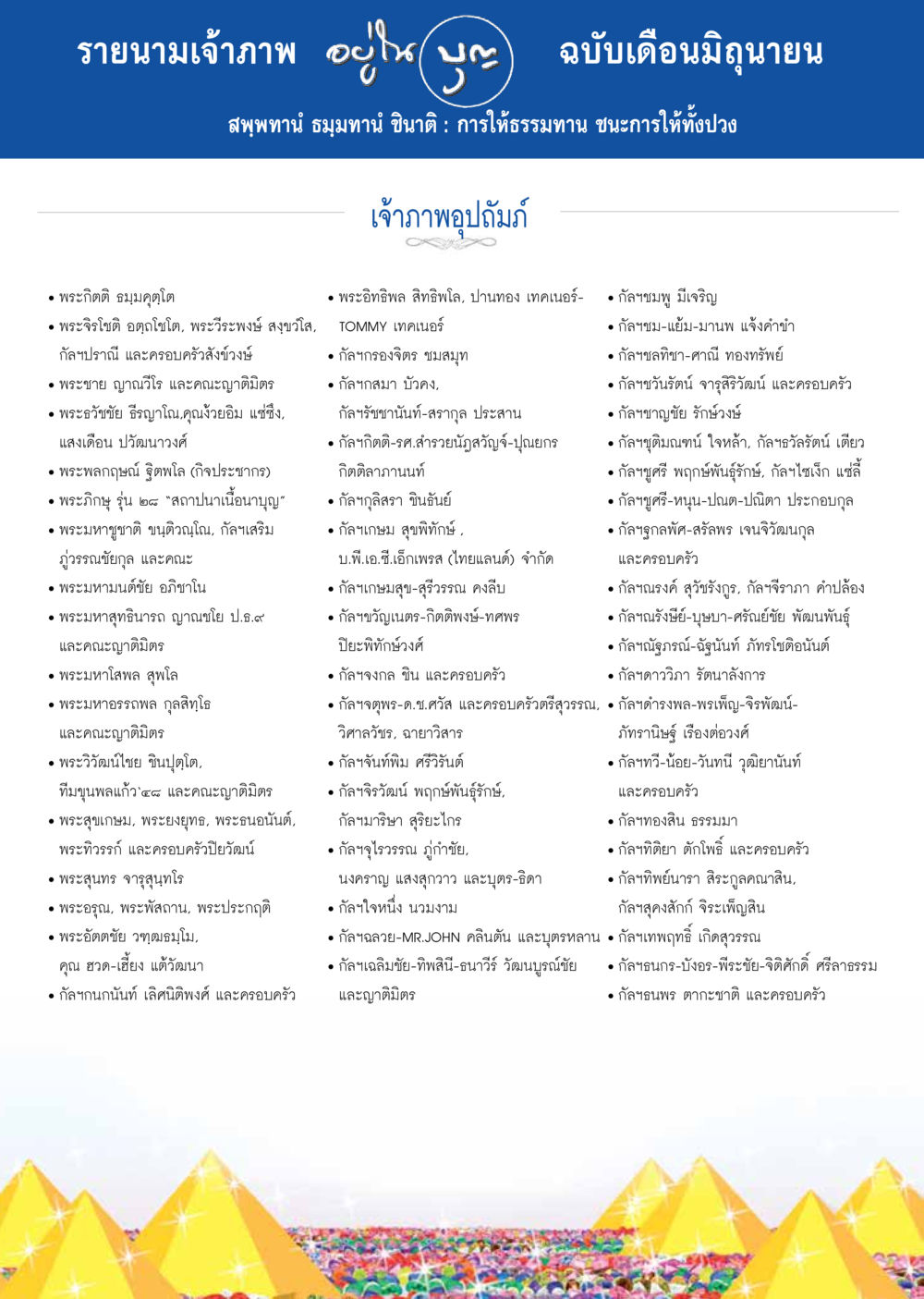 รายนามเจ้าภาพ ฉบับเดือนมิถุนายน วารสารอยู่ในบุญประจำเดือน มิถุนายน พ.ศ.2557 หน้า 126
