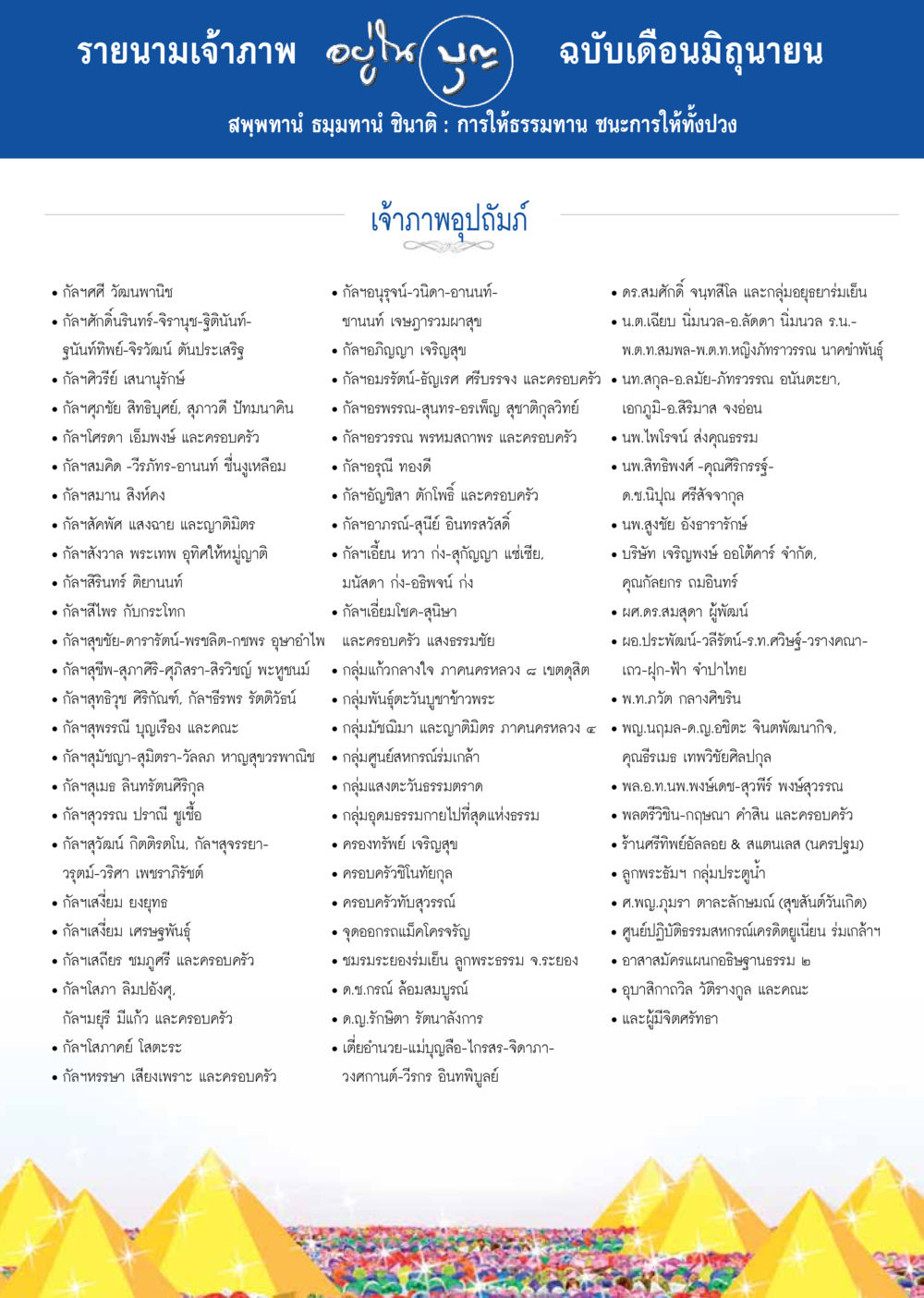 รายนามเจ้าภาพ ฉบับเดือนมิถุนายน วารสารอยู่ในบุญประจำเดือน มิถุนายน พ.ศ.2557 หน้า 128