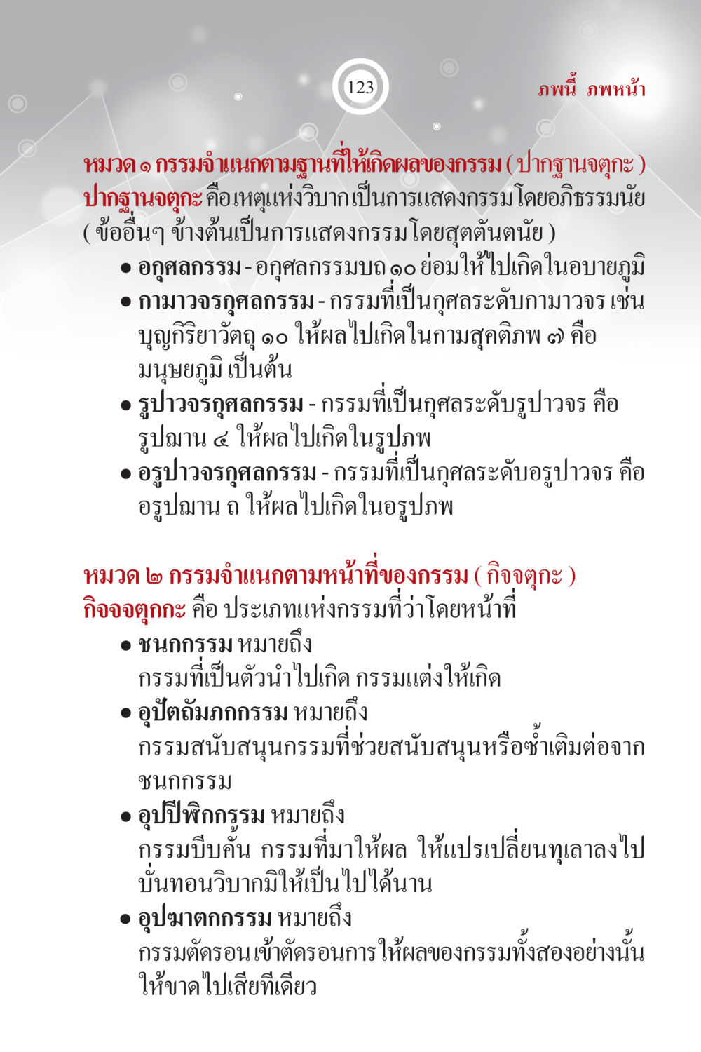 กรรมจำแนกตามฐานและหน้าที่ของกรรม ภพนี้ ภพหน้า ฉบับเติมเต็ม หน้า 125