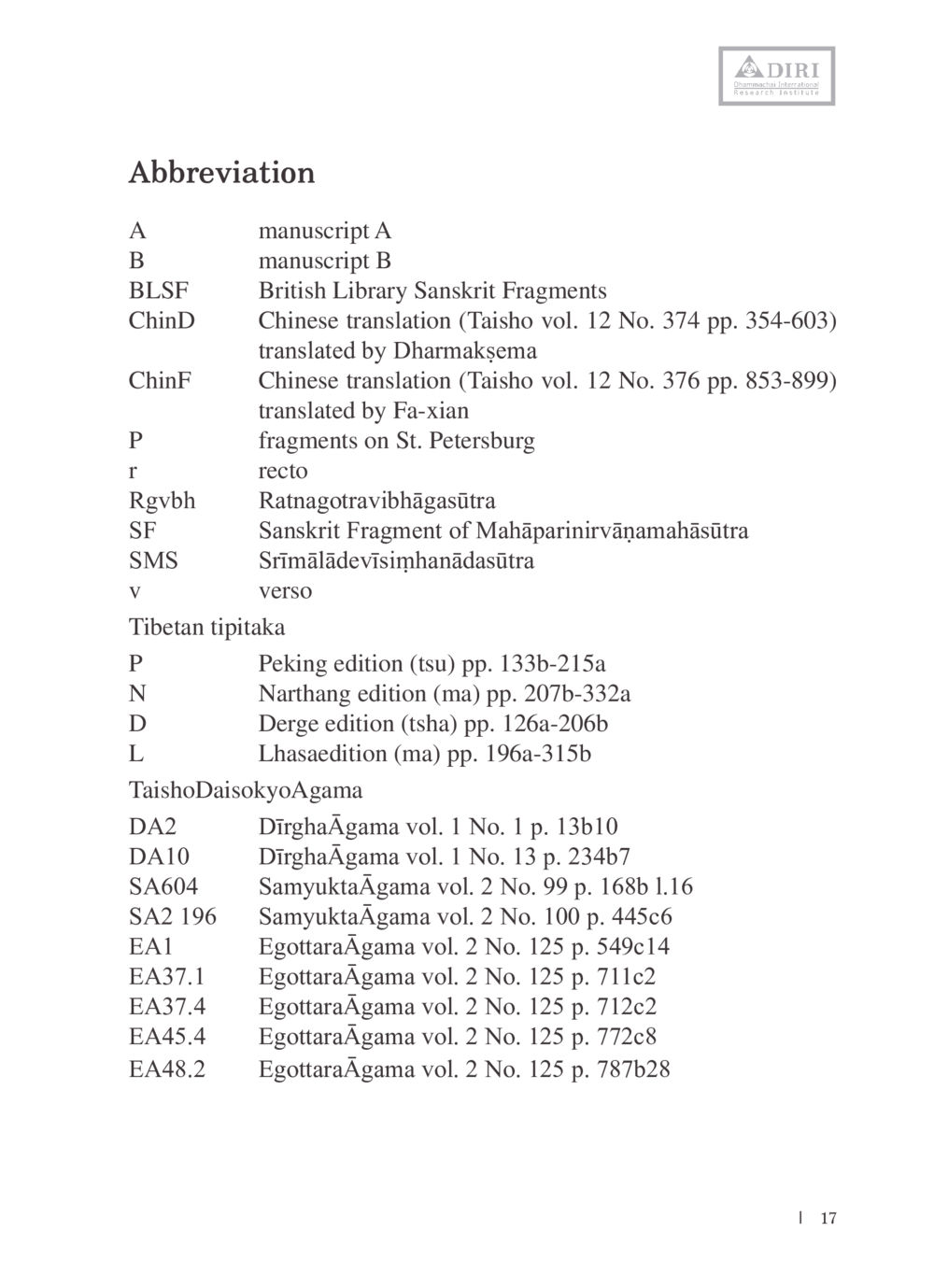 Abbreviations Used in Buddhist Texts หลักฐานธรรมกายในคัมภีร์พุทธโบราณ 1 ฉบับรวมงานวิจัยโดยย่อ หน้า 18